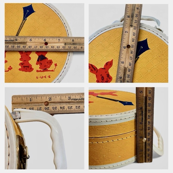 Vintage Luce Flocked Yellow Bunny Kite Child's Round Toy Case Suitcase Bag - Picture 12 of 12